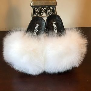 100% Raccoon Fur Slides
